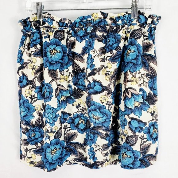 Ann Taylor LOFT Blue Floral Linen Blend Skirt Small w Pockets - Picture 4 of 5
